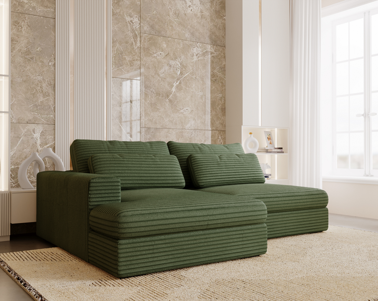 Ecksofa mit Schlaffunktion Grün CORD & Bettkasten Ecksofa mit Schlaffunktion Grün CORD & Bettkasten