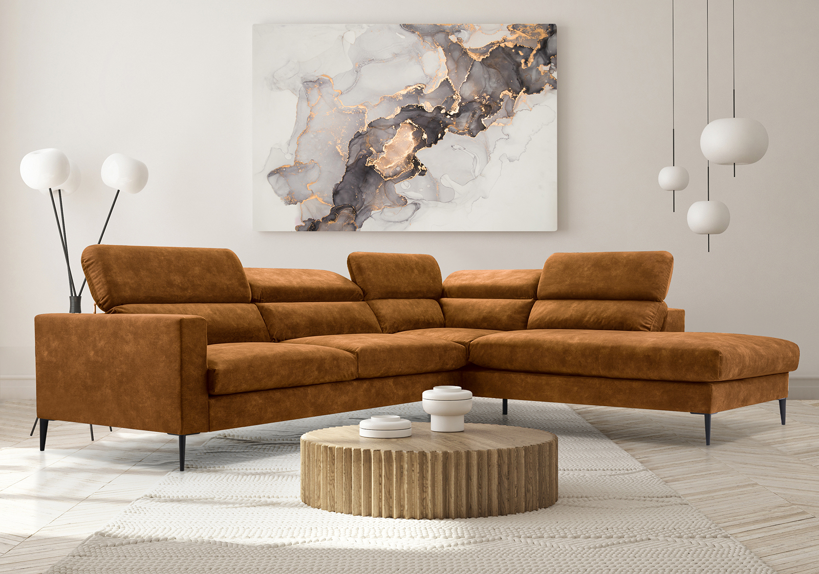 modern Sofa L-Form Cayenne samt senfgelb