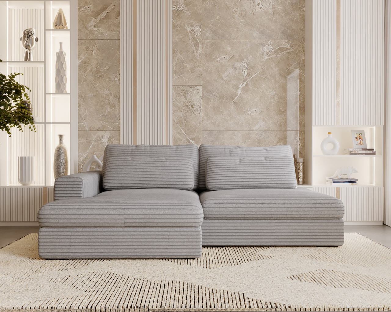 Ecksofa mit Schlaffunktion Grau CORD & Bettkasten Ecksofa mit Schlaffunktion Grau CORD & Bettkasten