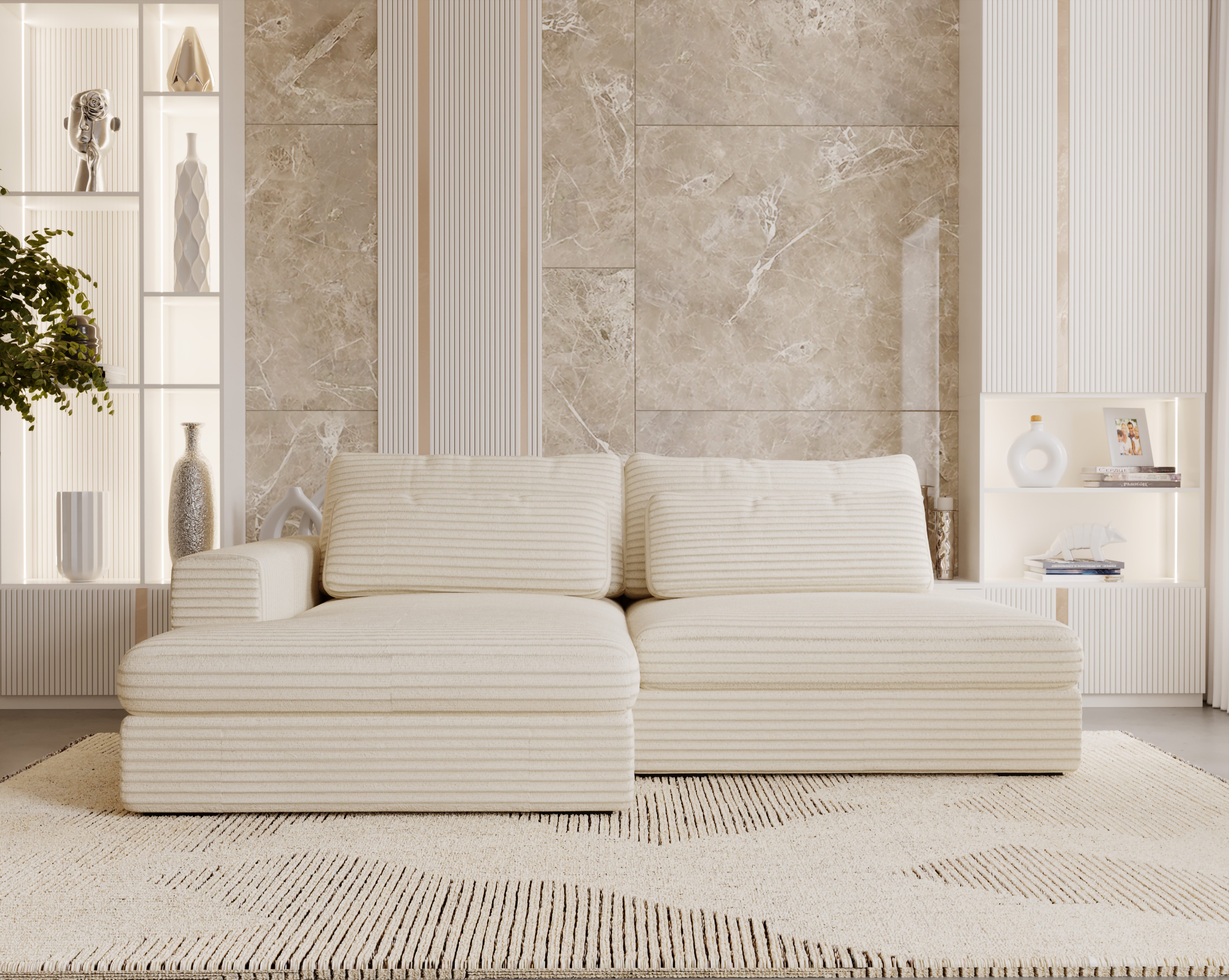 Ecksofa mit Schlaffunktion Beige CORD & Bettkasten Ecksofa mit Schlaffunktion Beige CORD & Bettkasten