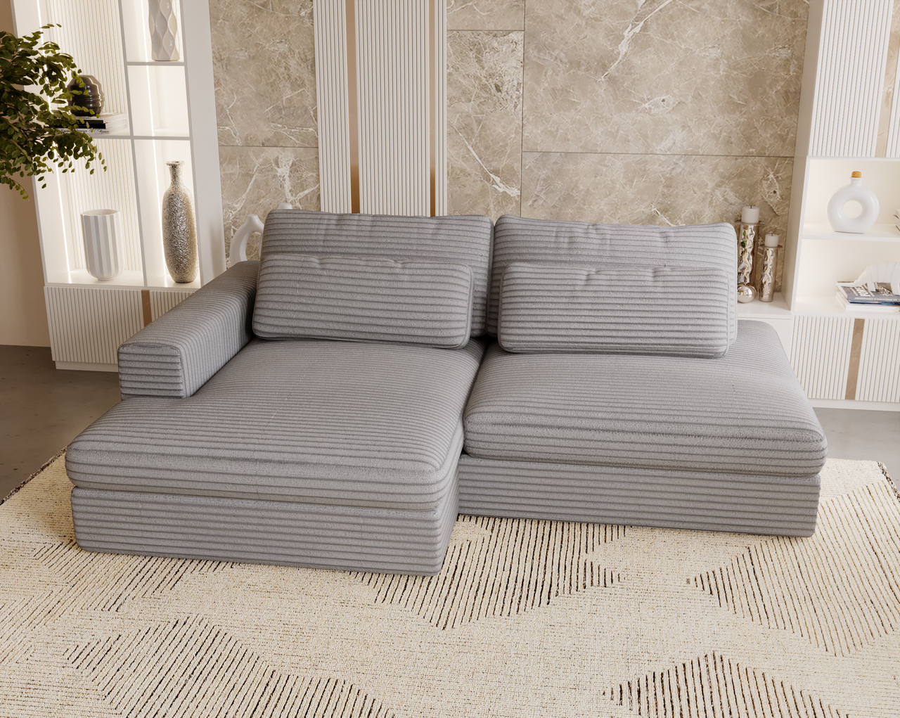 Ecksofa mit Schlaffunktion Grau CORD & Bettkasten Ecksofa mit Schlaffunktion Grau CORD & Bettkasten