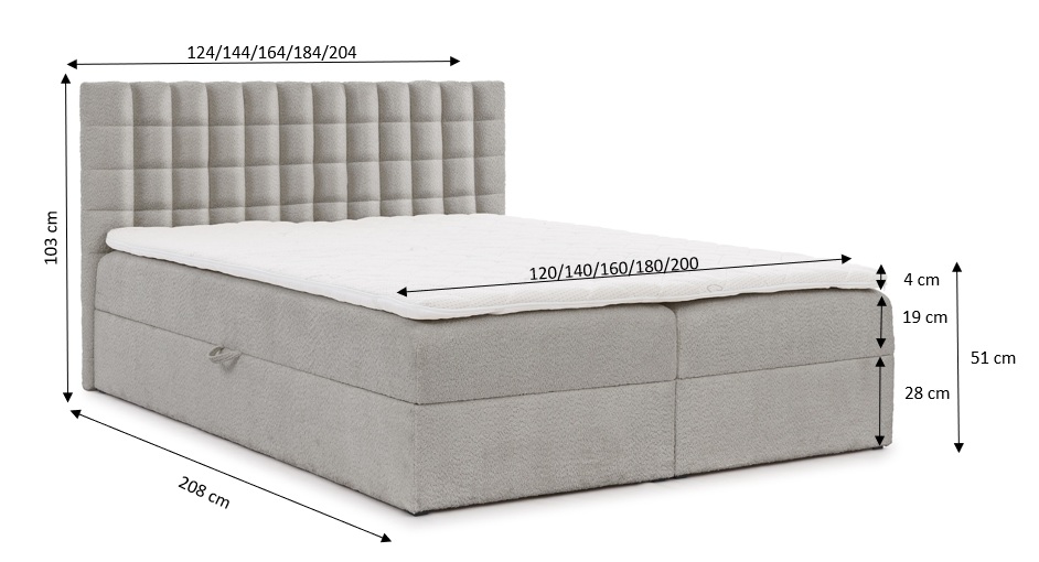 Boxspringbett 140x200 Figo mit Bettkasten Boxspringbett 140x200 Figo mit Bettkasten abmessungen