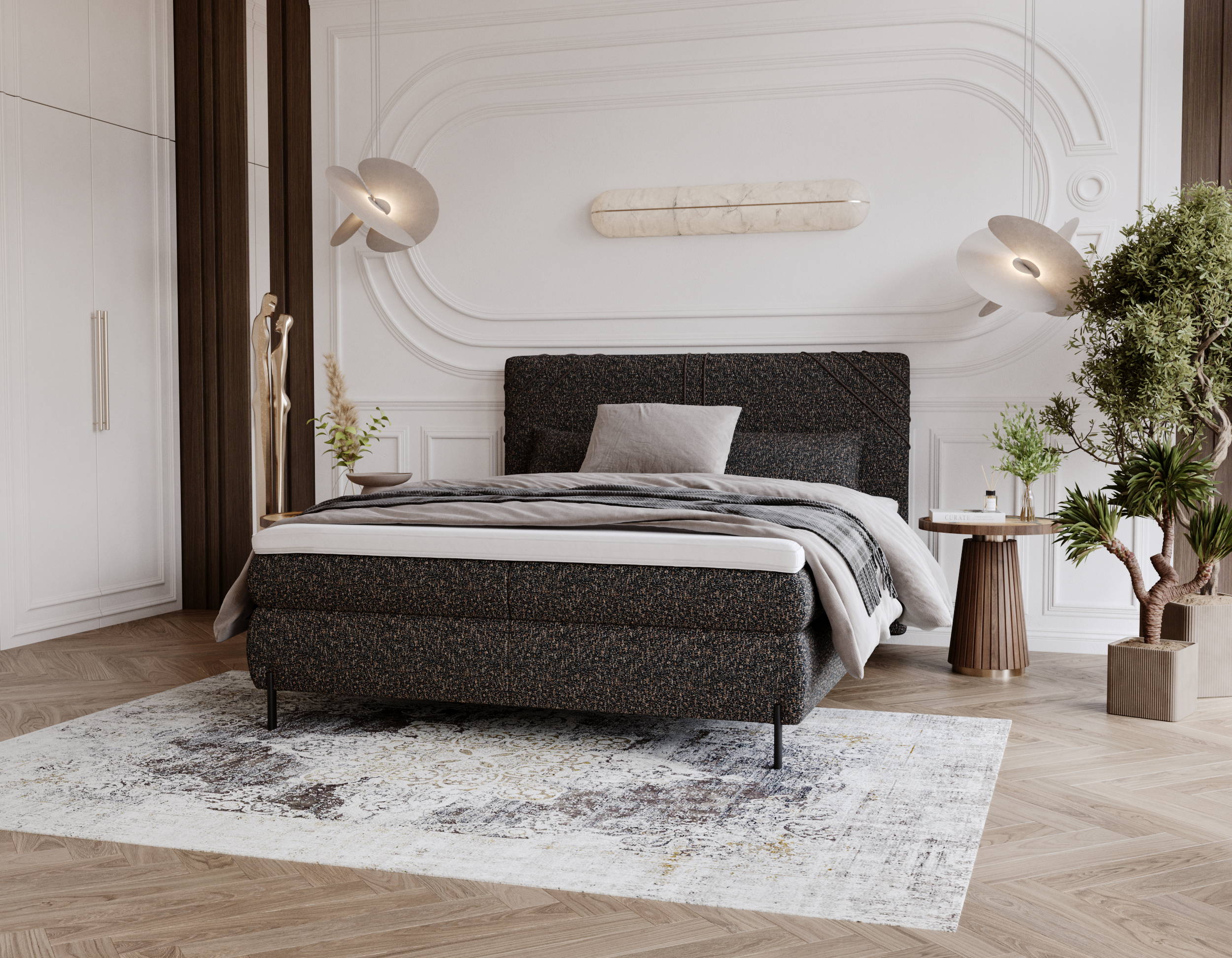 Boxspringbett mit Bettkasten 140x200 Choco