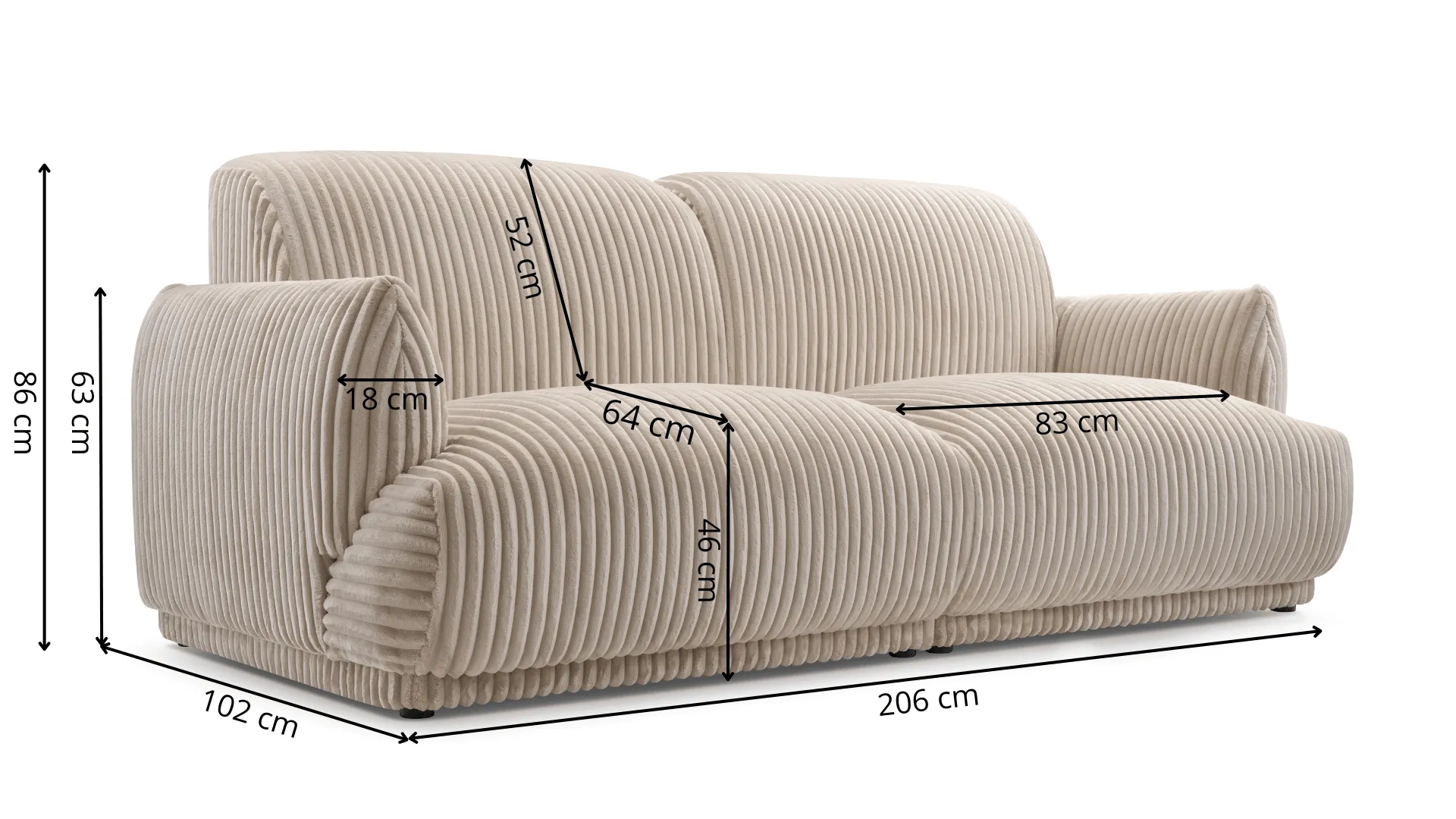 Cord Sofa Colas - 206 cm