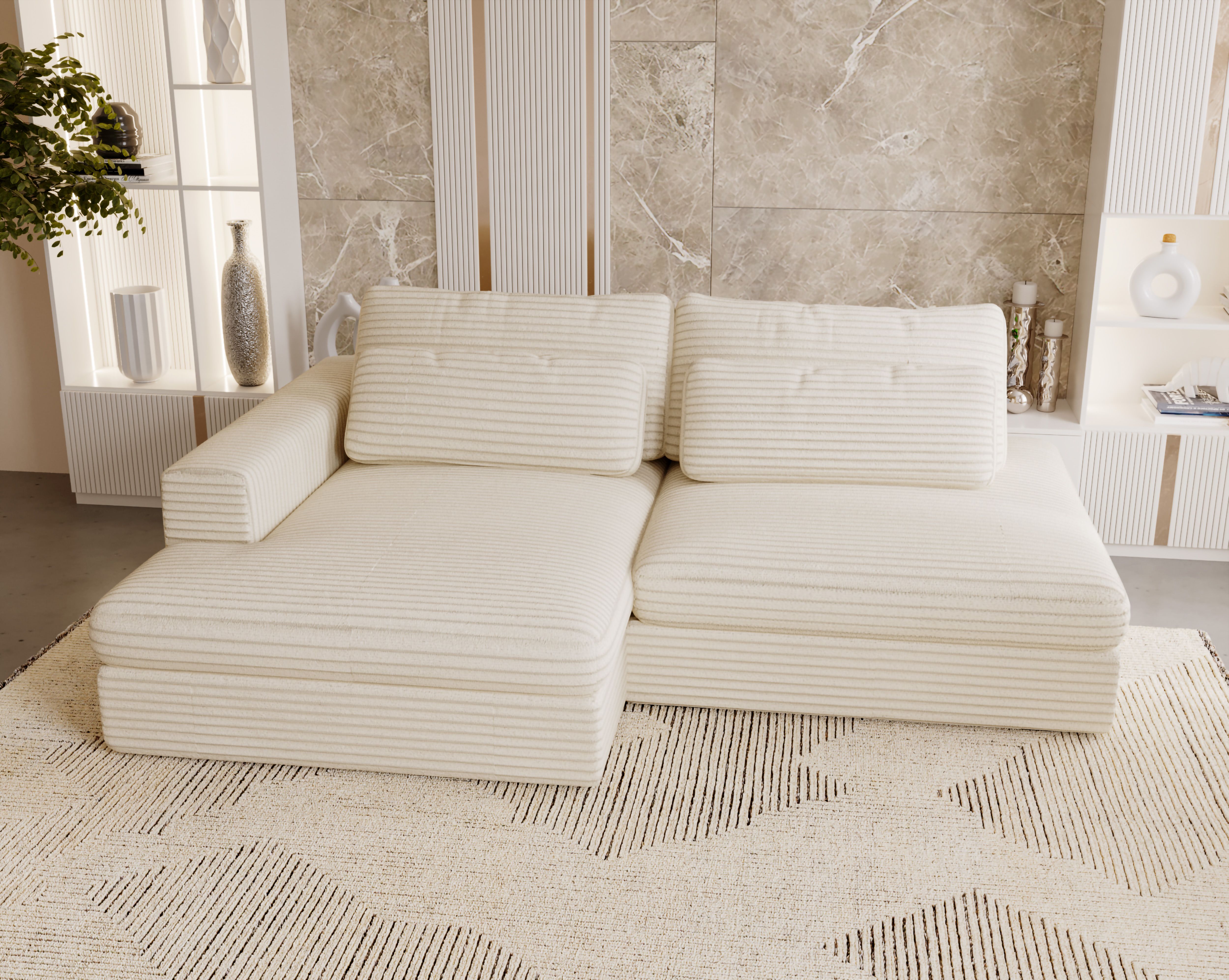 Ecksofa mit Schlaffunktion Beige CORD & Bettkasten Ecksofa mit Schlaffunktion Beige CORD & Bettkasten