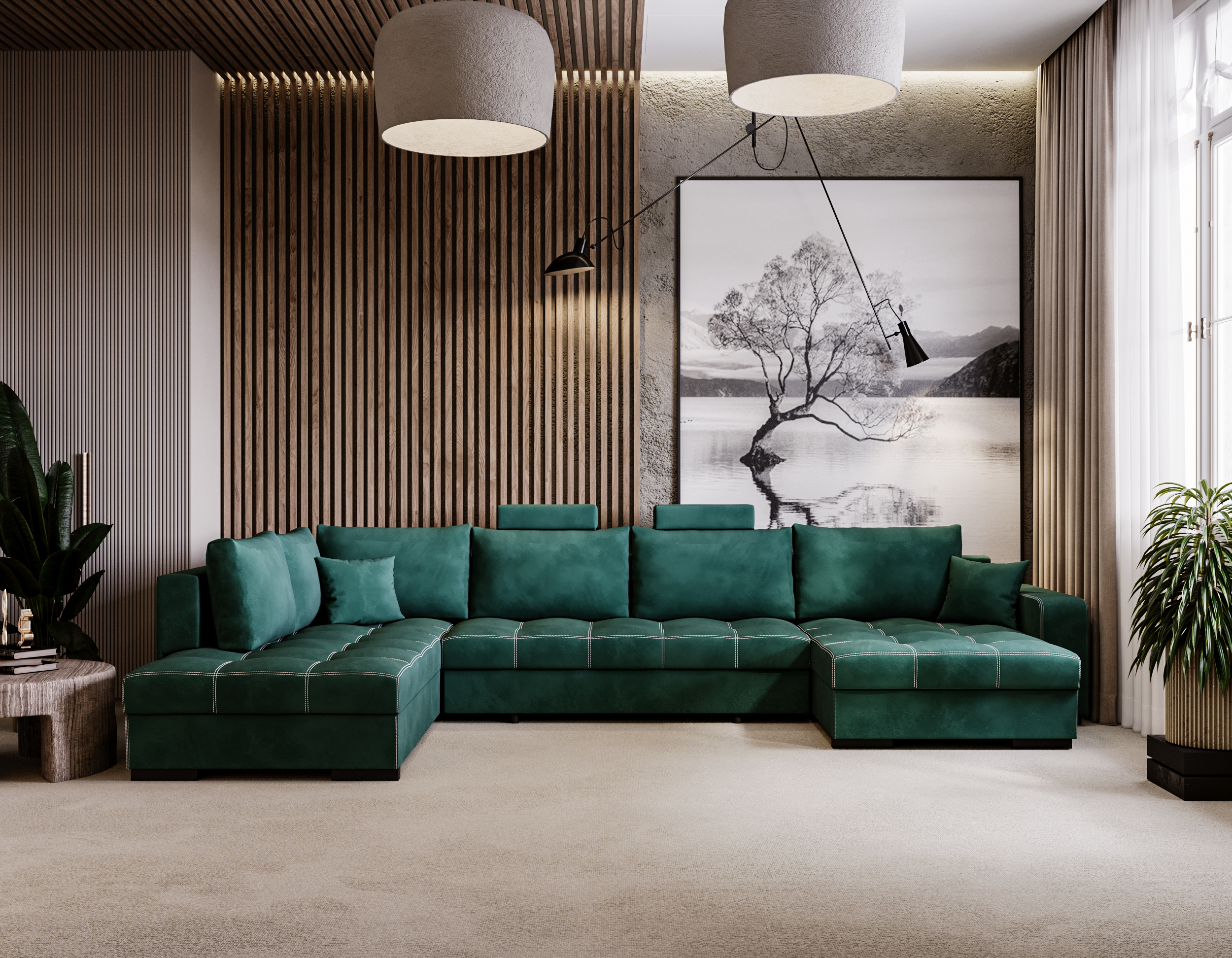 Wohnlandschaft mit Schlaffunktion & Bettkasten LAMA 