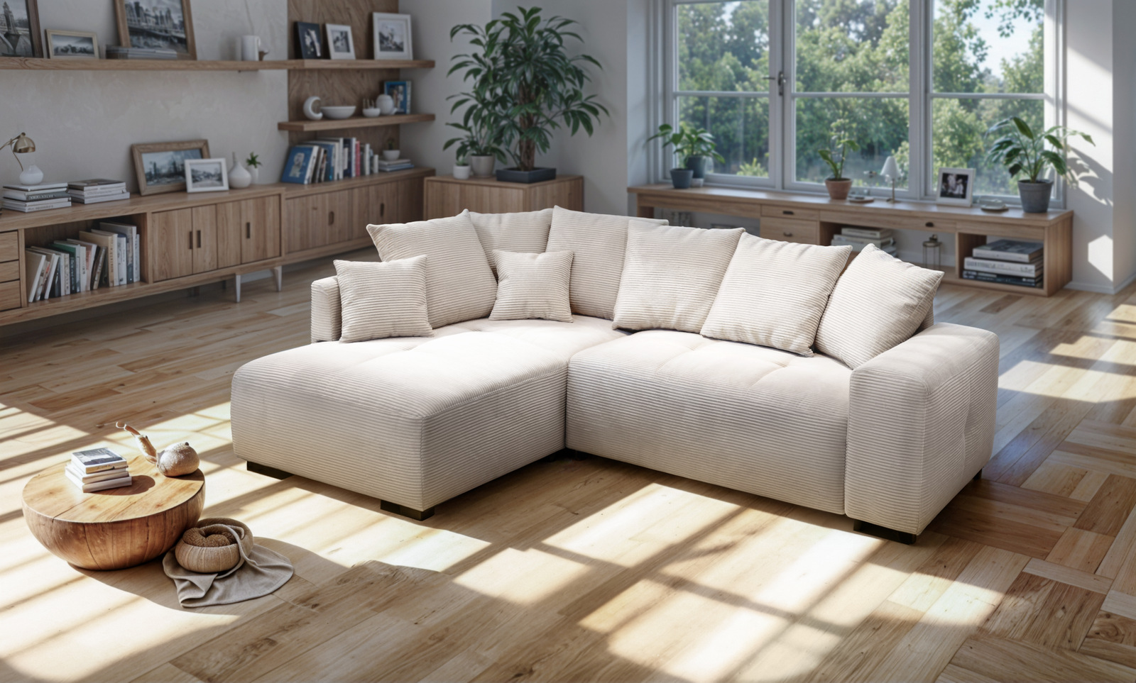 Cord Ecksofa Aprino mit Schlaffunktion & Bettkasten Cord Ecksofa Aprino mit Schlaffunktion & Bettkasten