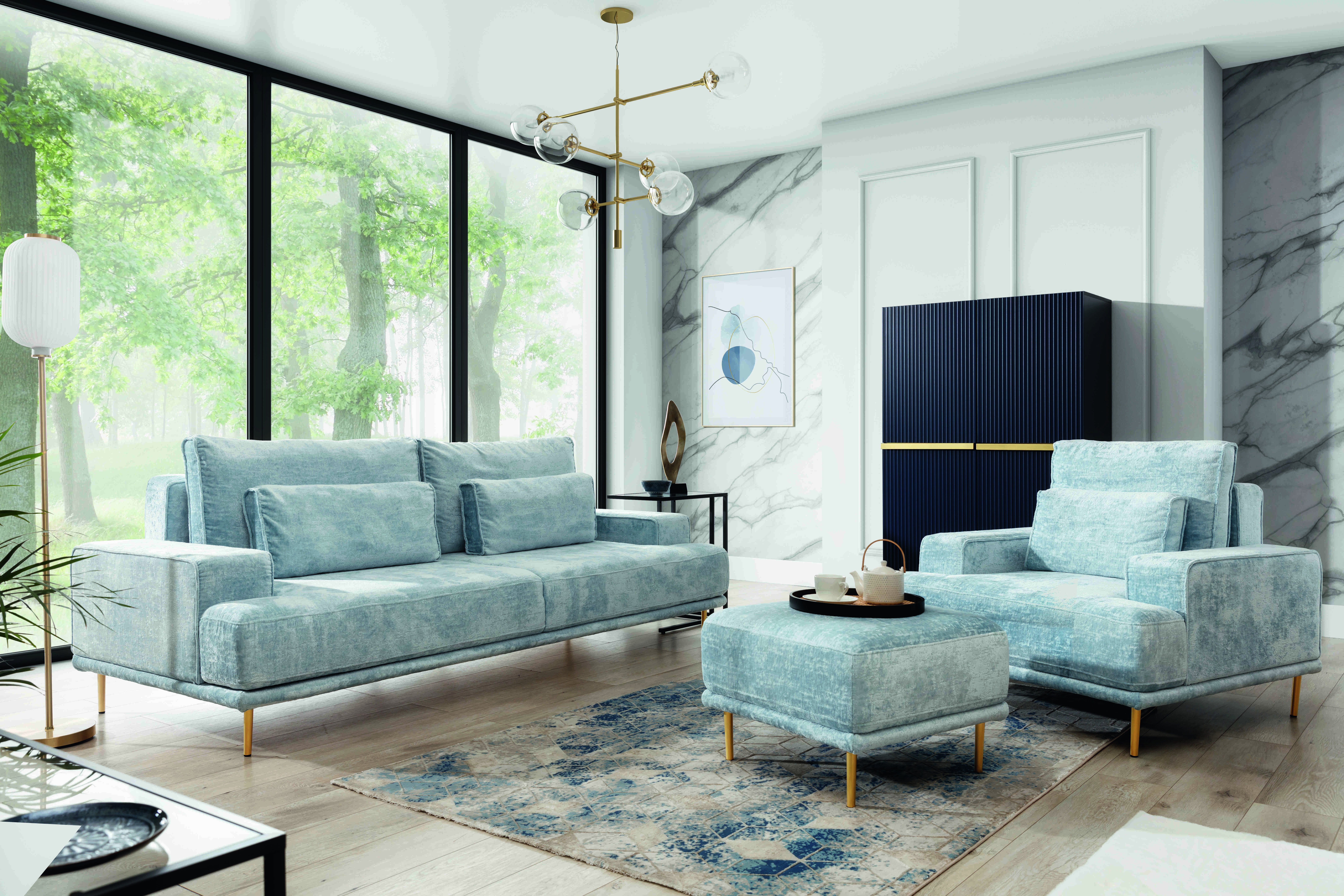 schlafsofa Nicole und Sessel blau