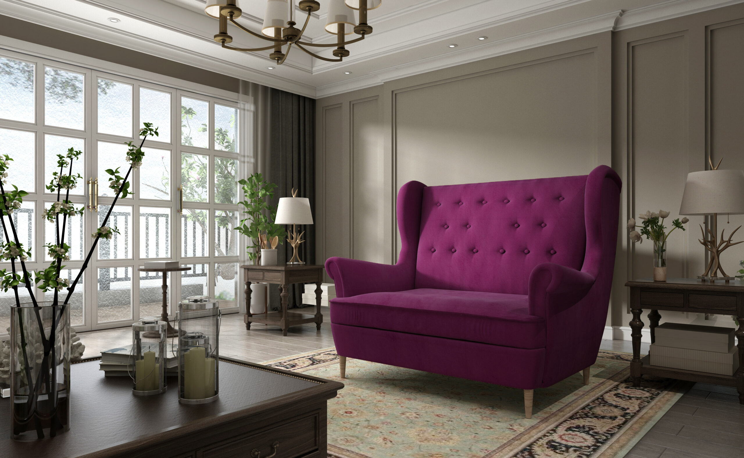 Elegantes 2-Sitzer Ohrensofa samt violett Escote