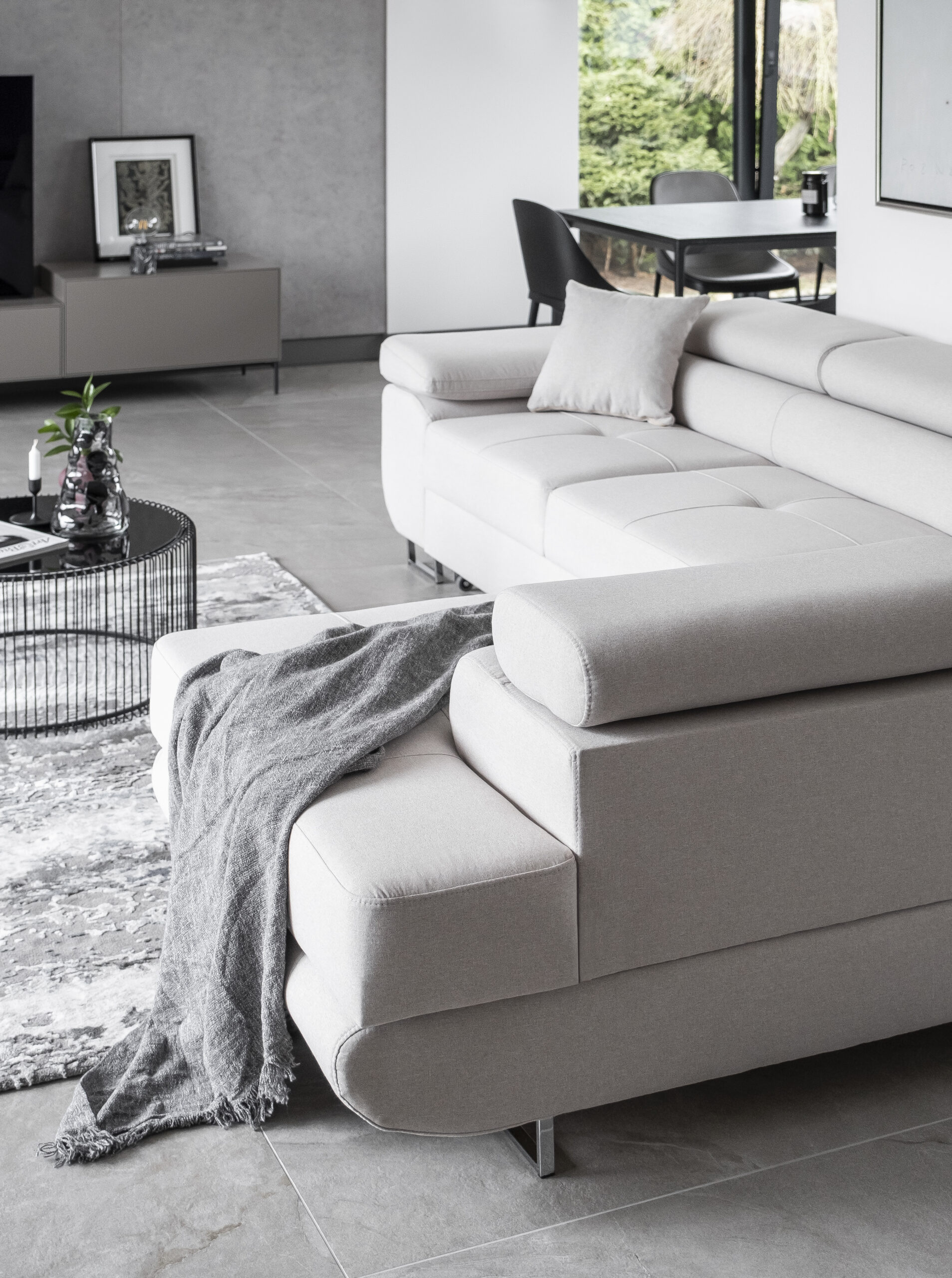Ecksofa webstoff grau mit Schlaffunktion und bettkasten -sofaundbett.de Marseille