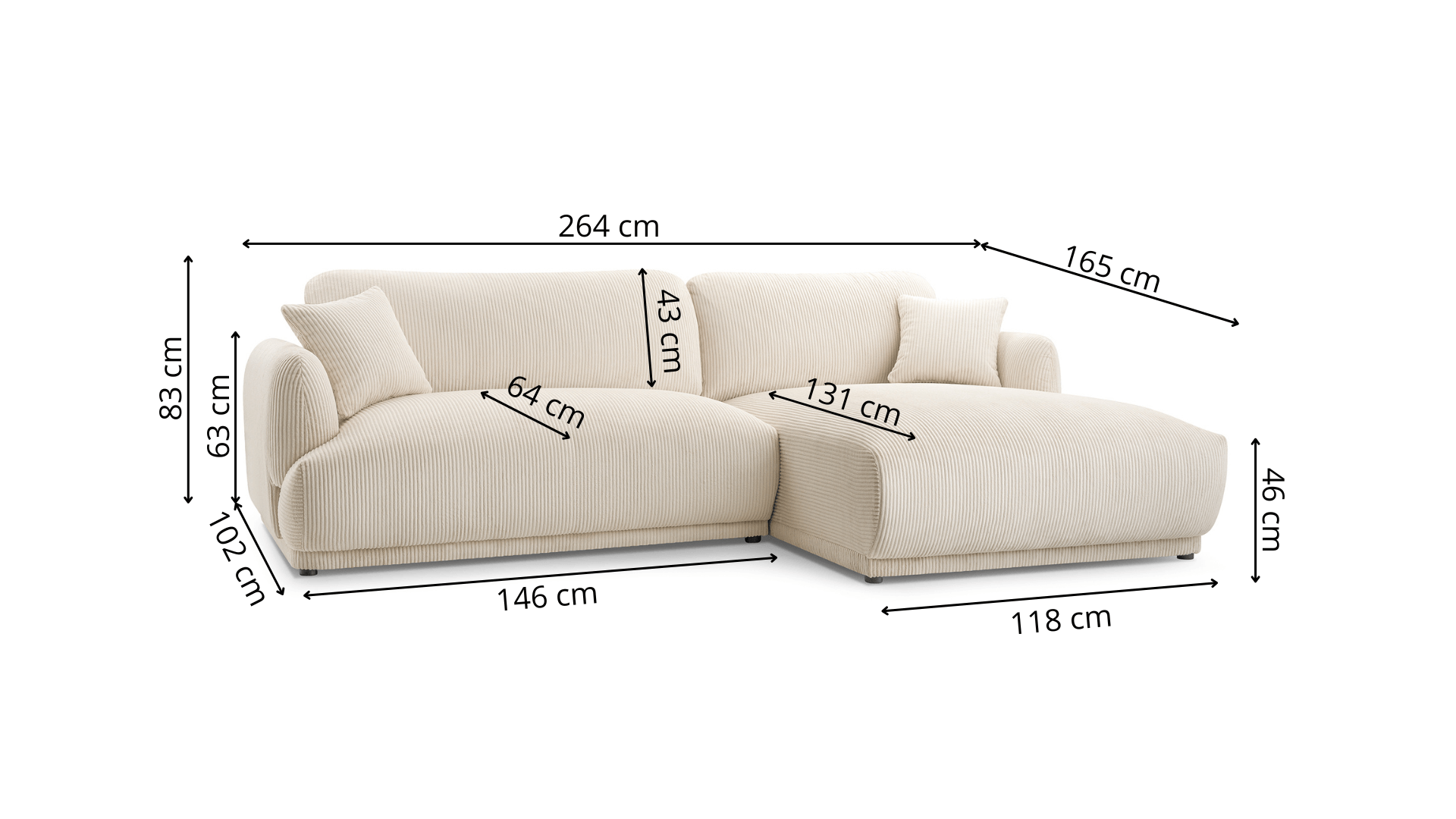  Ecksofa Cord Beige Charlie