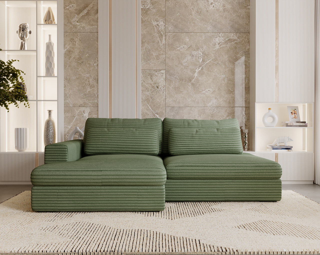 Ecksofa mit Schlaffunktion Grün CORD & Bettkasten Ecksofa mit Schlaffunktion Grün CORD & Bettkasten