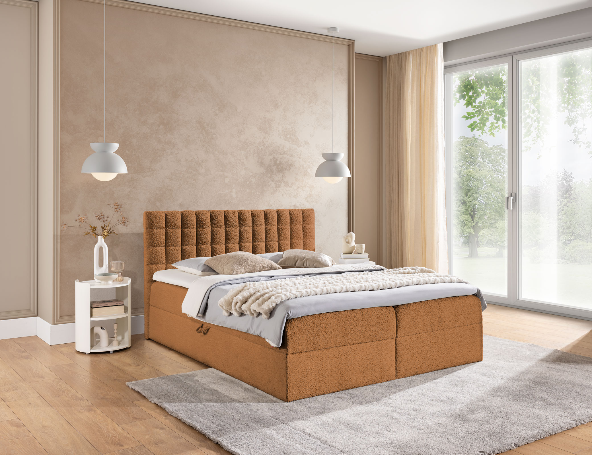 Boxspringbett 140x200 Figo mit Bettkasten Boxspringbett 140x200 Figo mit Bettkasten gelb samt