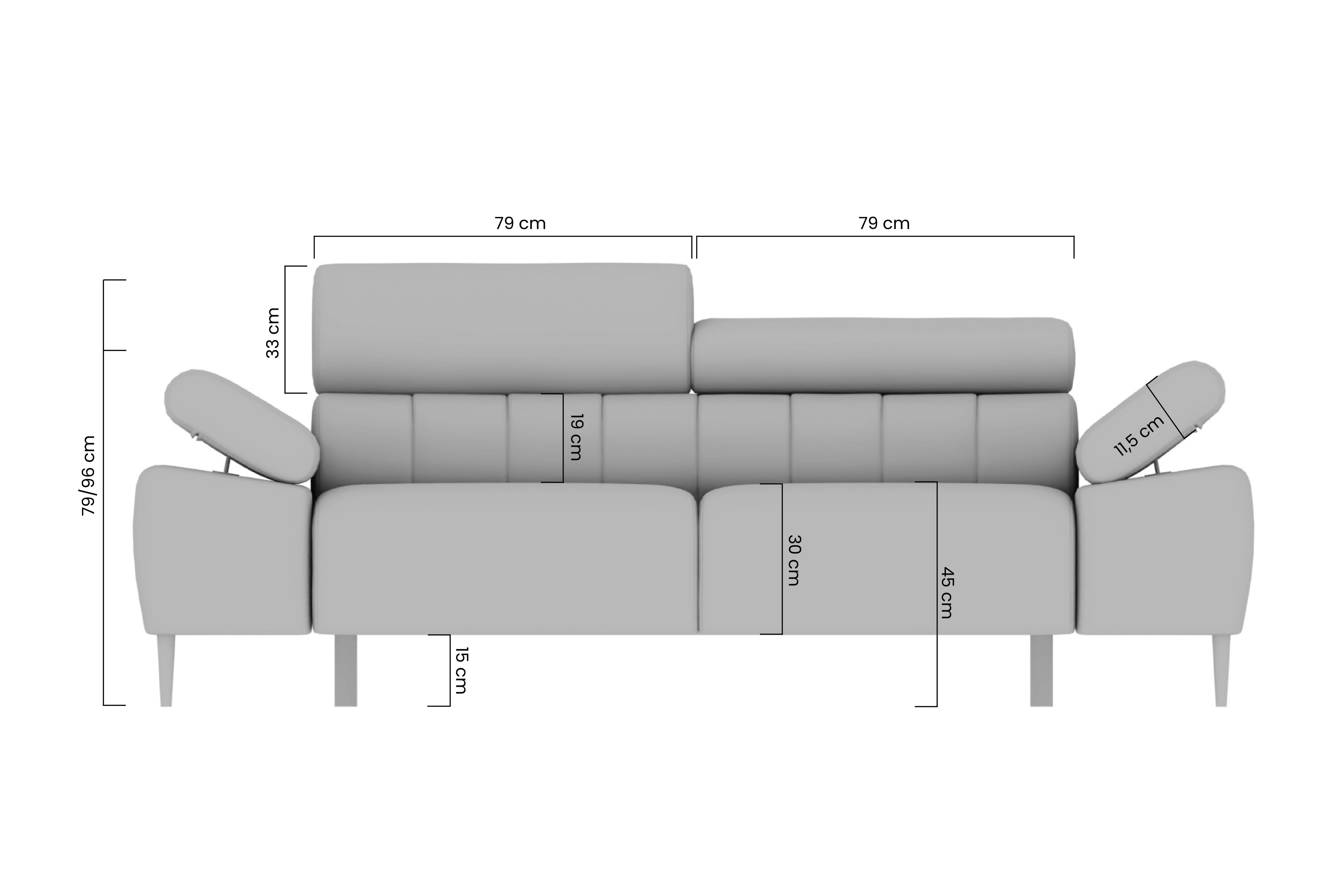 3-Sitzer Sofa mit mit Elektrische Sitztiefenverstellung Taloria