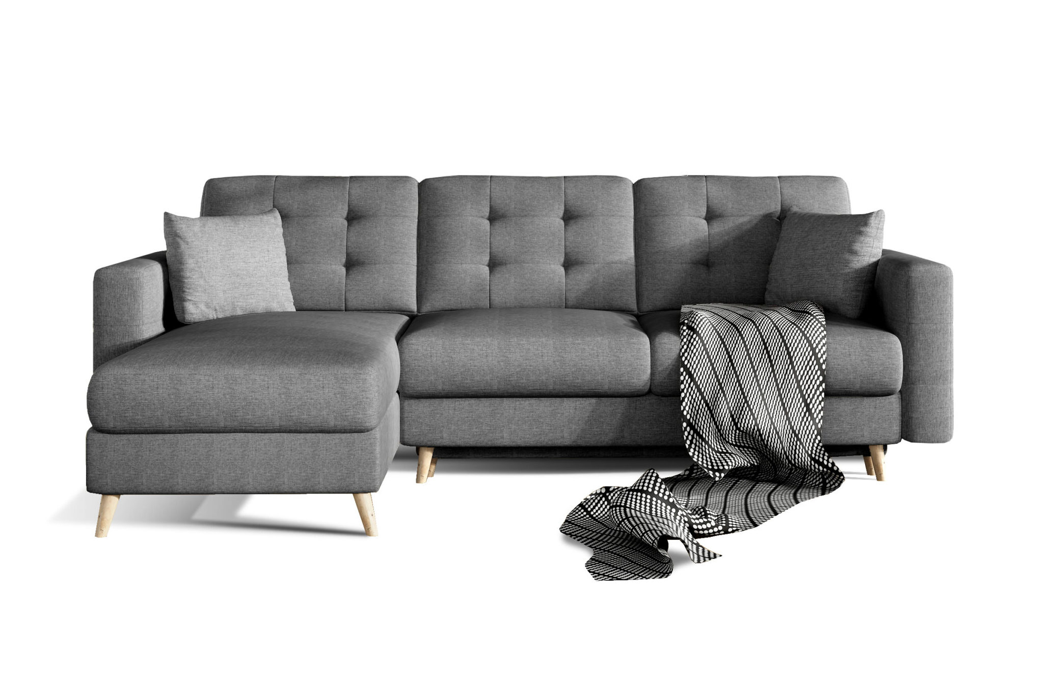 Ecksofa skandinavisch Links Bourges Webstoff dunkelgrau