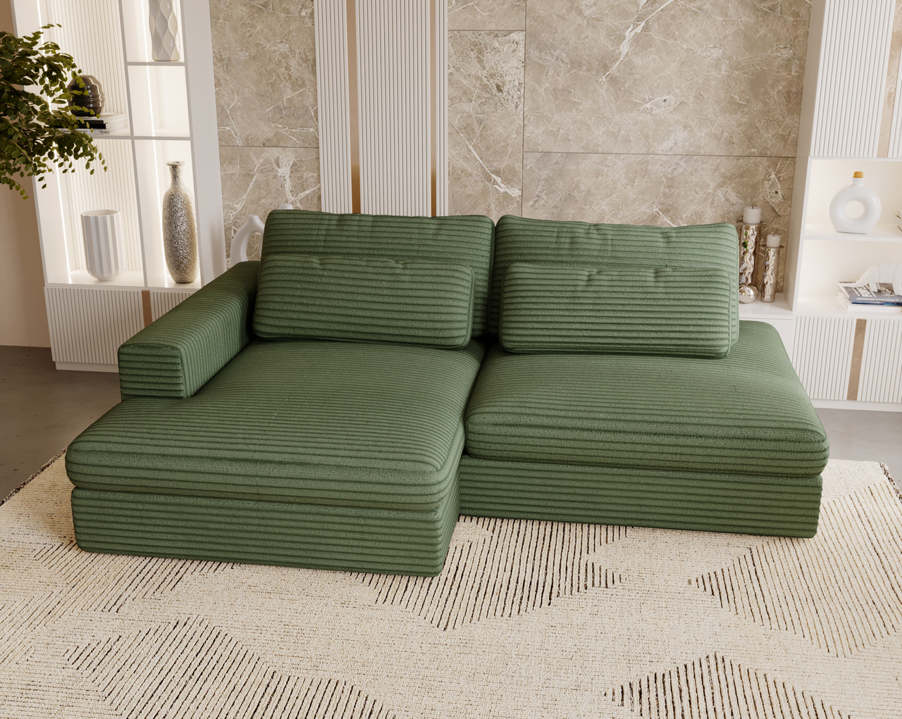 Ecksofa mit Schlaffunktion Grün CORD & Bettkasten Ecksofa mit Schlaffunktion Grün CORD & Bettkasten