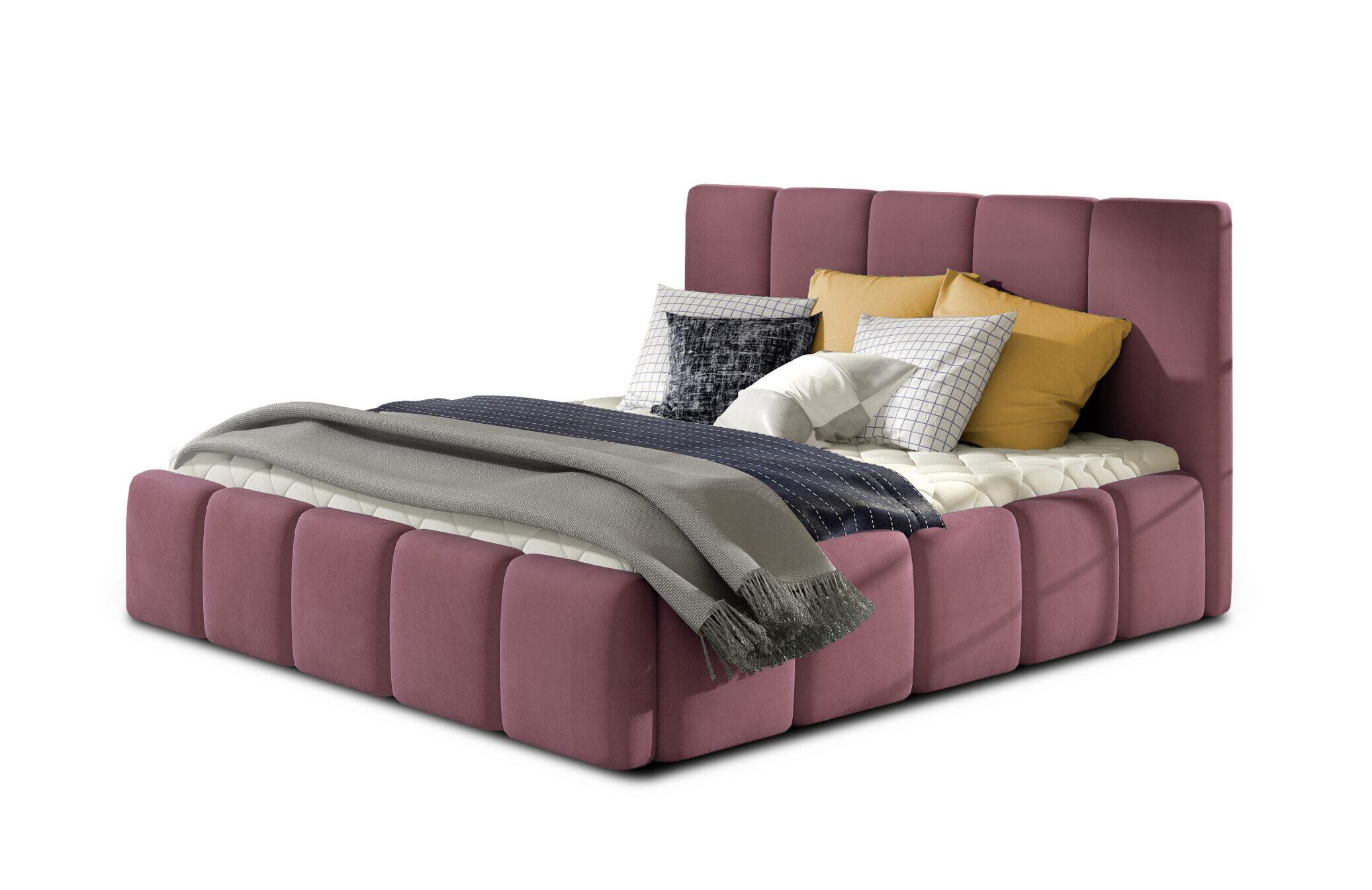Polsterbett rosa webstoff mit Bettkasten & Lattenrost - Belluno 140x200 160x200 180x200