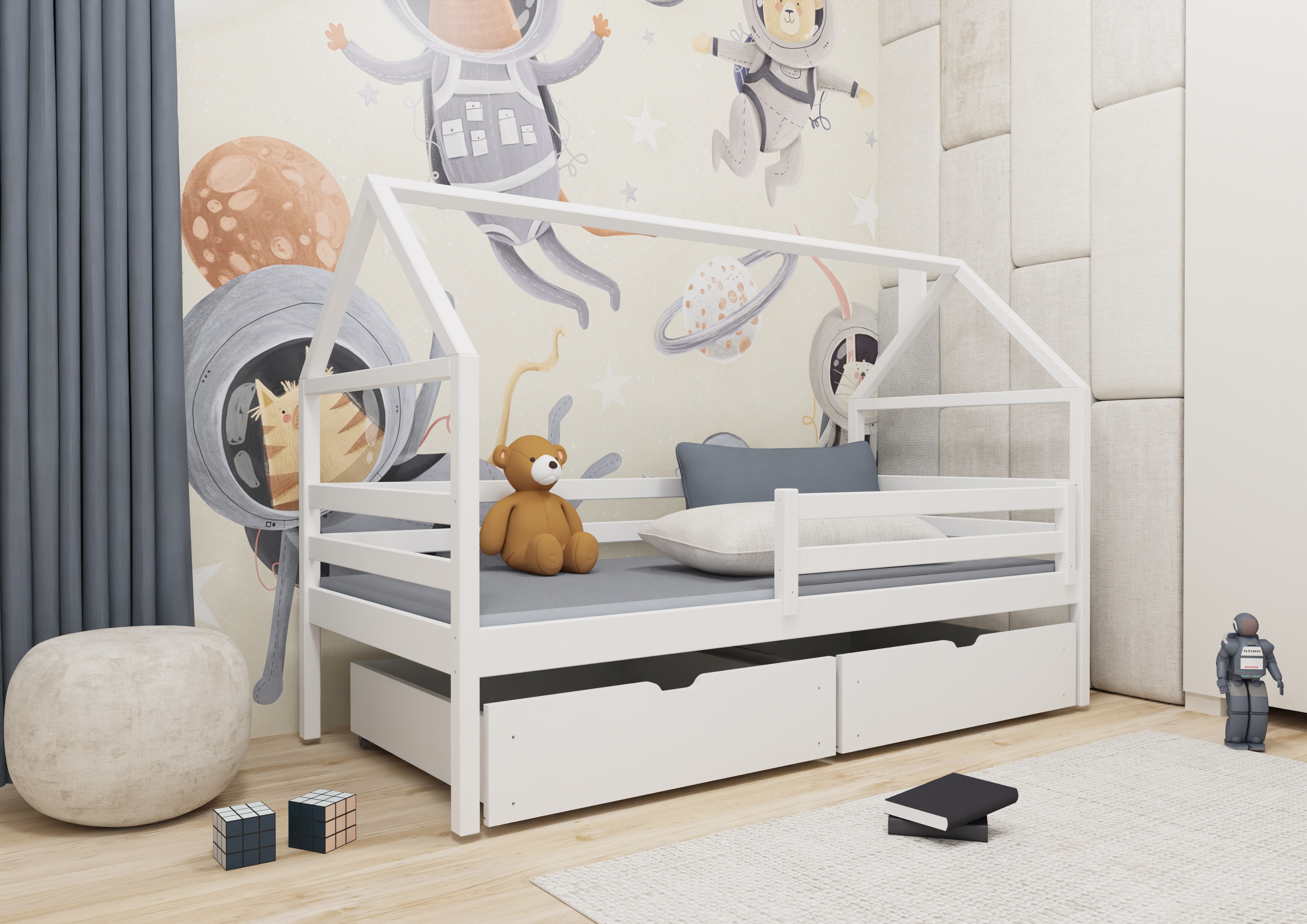 weiss Hausbett 90x200 Aron mit 2 Schubladen