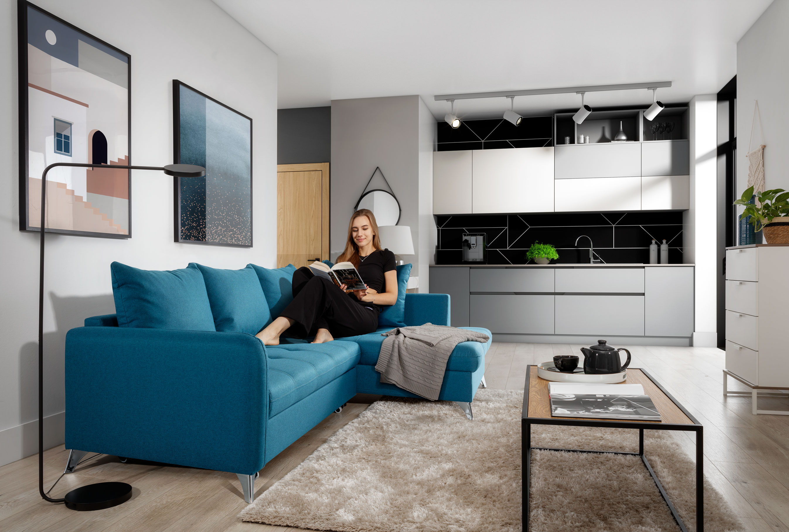 ecke mit schlaffunktion blau sofa l-form