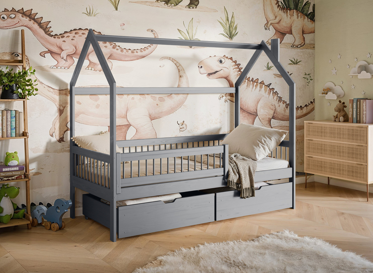 Hausbett Oskar 90 Hausbett Oskar 90 mit Schubladen grau