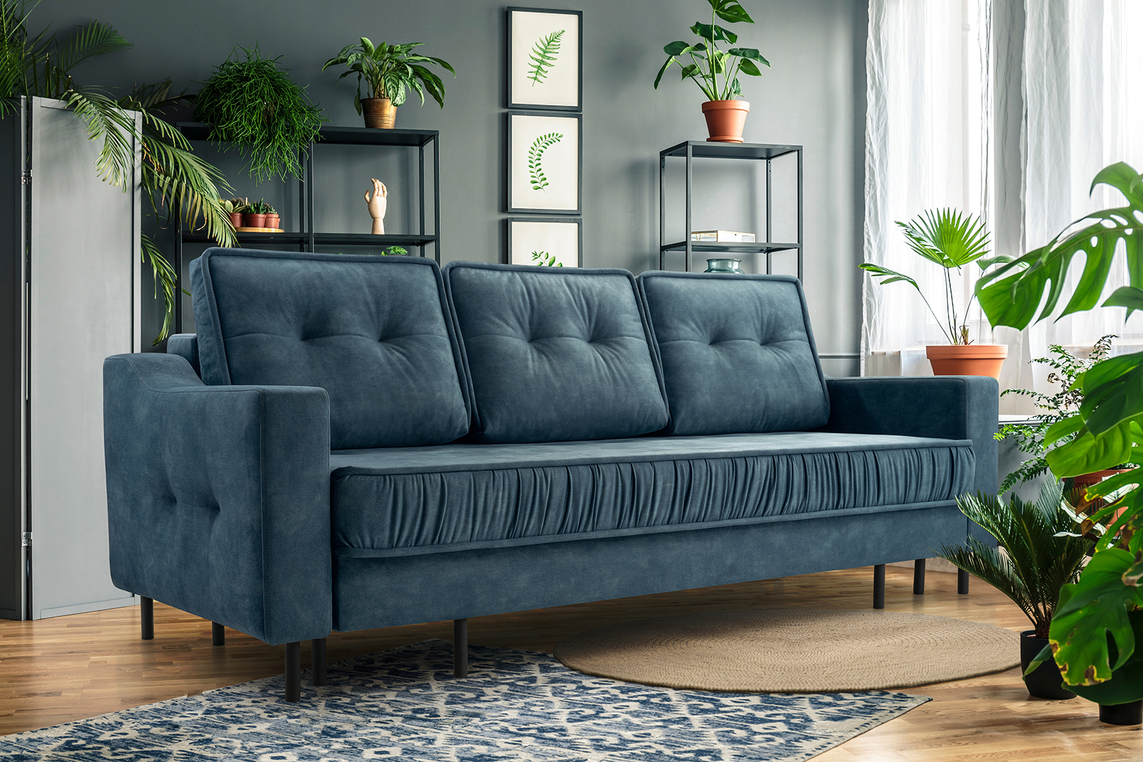 Sofa mit Bettfunktion Ariela samt blau