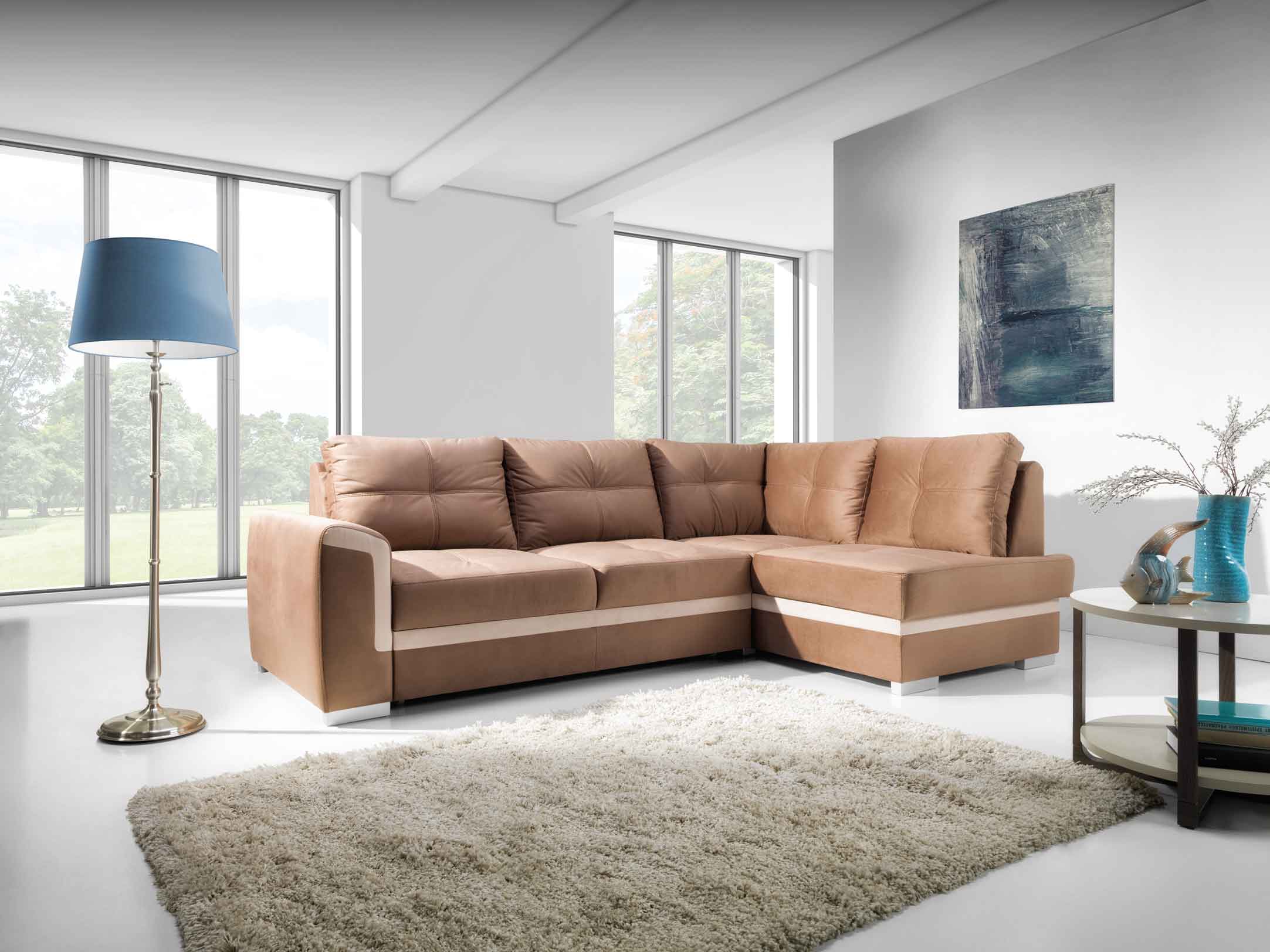 Ecksofa hellblau mit Schlaffunktion und Bettkasten - Verona mini