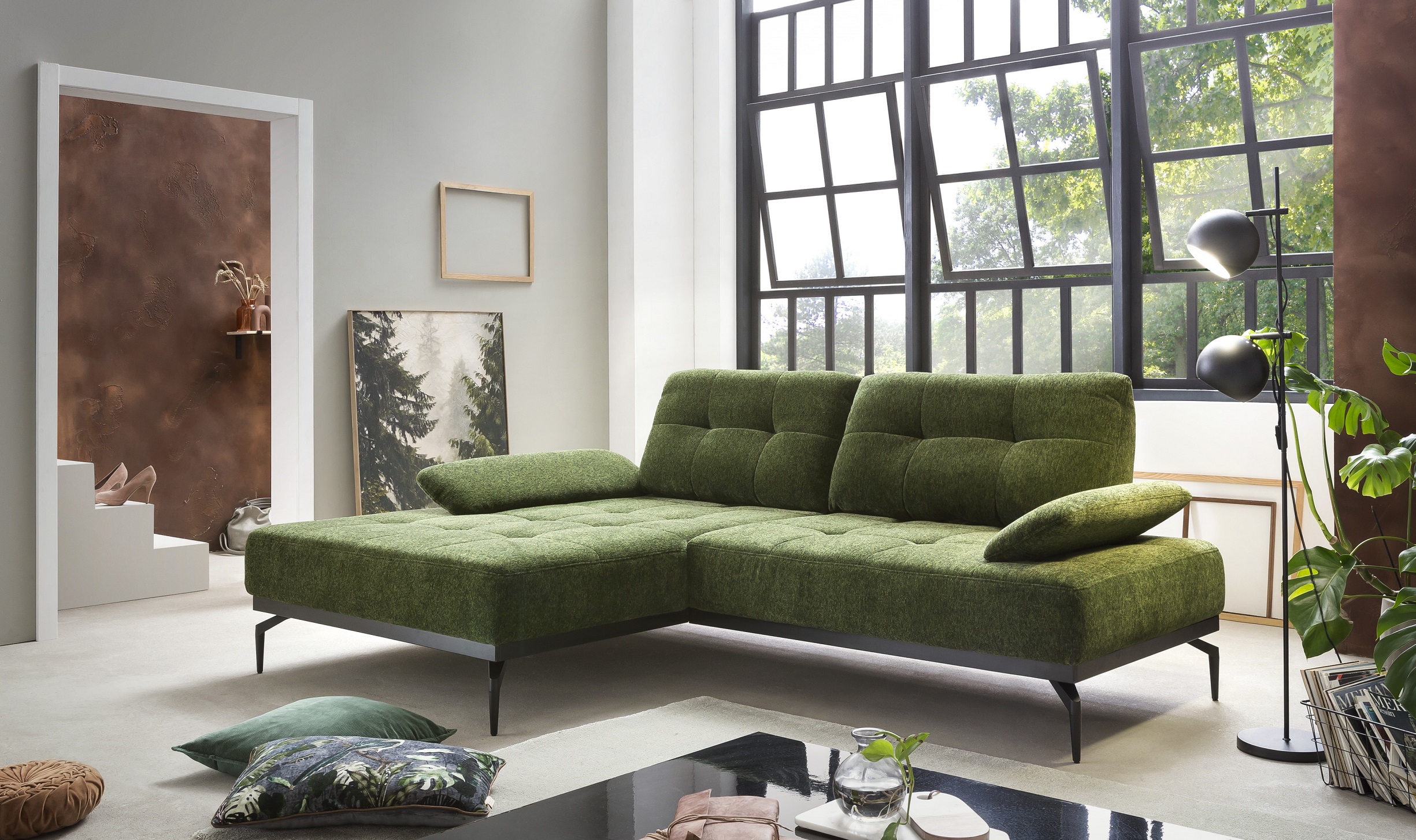 Sofa L-Form »Falcone« mit Deko-Holzleiste aus Eiche