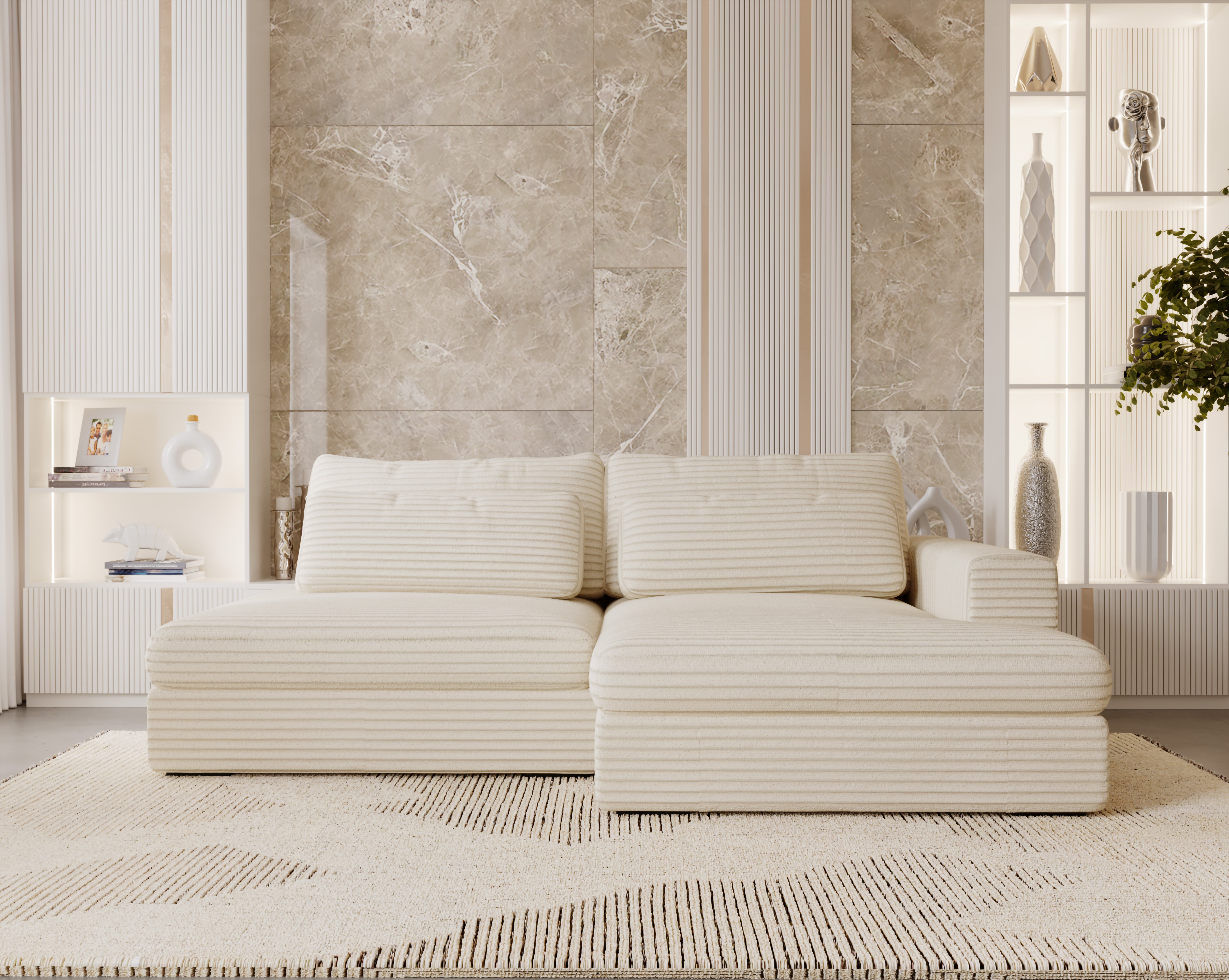Ecksofa mit Schlaffunktion Beige CORD & Bettkasten Ecksofa mit Schlaffunktion Beige CORD & Bettkasten